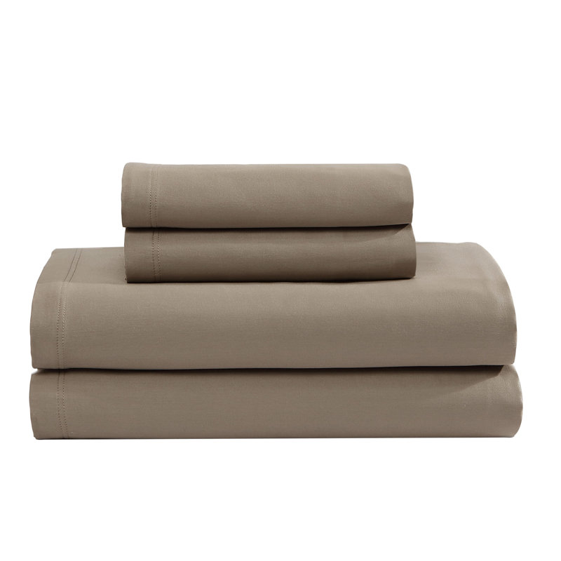 Calvin Klein Organic Earth Solid 4 Piece Sheet Set, Light Brown, King Sheet Set with 2 Pillowcases