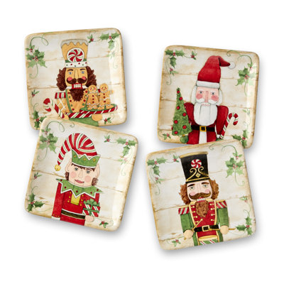 Certified International Nutcracker Parade 4-pc. Ceramic Appetizer Plate In Brown;white;green;red