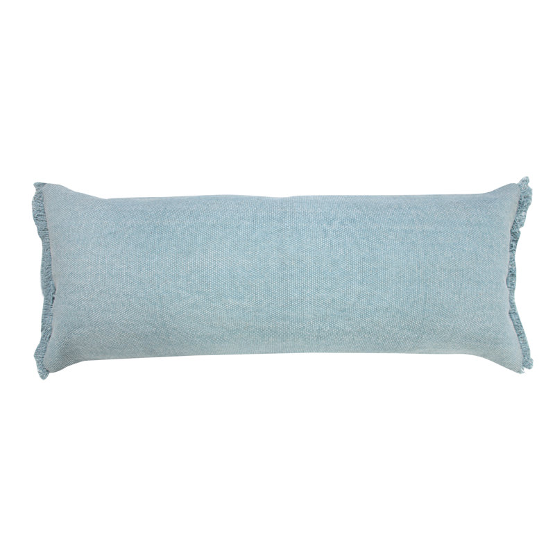 Contemporary Handmade Solid Color 100% Cotton Lumbar Pillow Cover, Corydalis Blue/Light Blue, Polyester/Polyfill