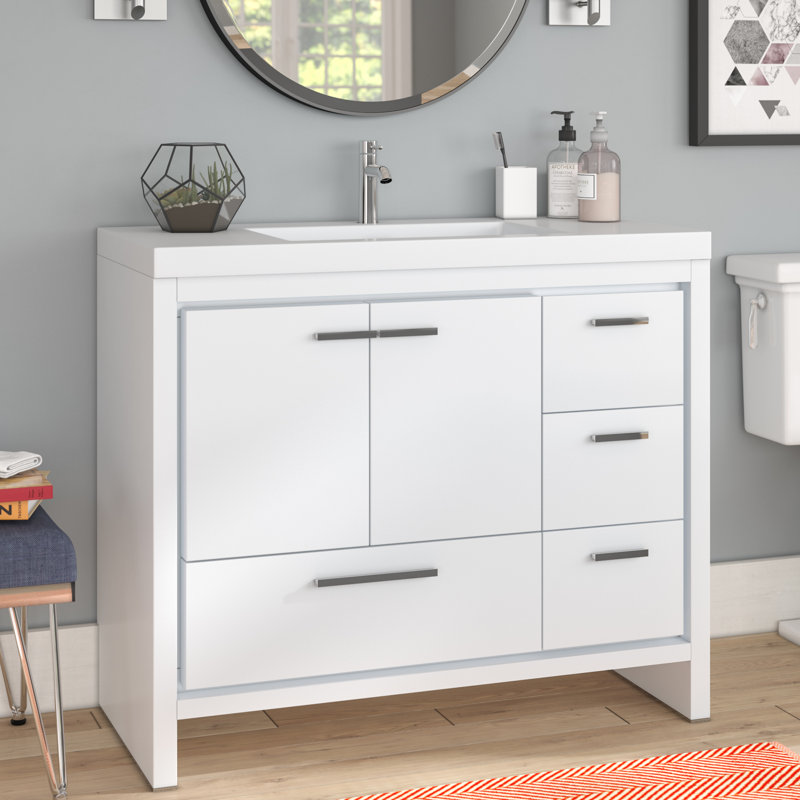 Curly 41.63'' Single Bathroom Vanity with Plastic Top, High Gloss White