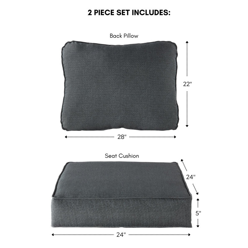 Outdoor 2-Piece Deep Seat Cushion Set, Carbon