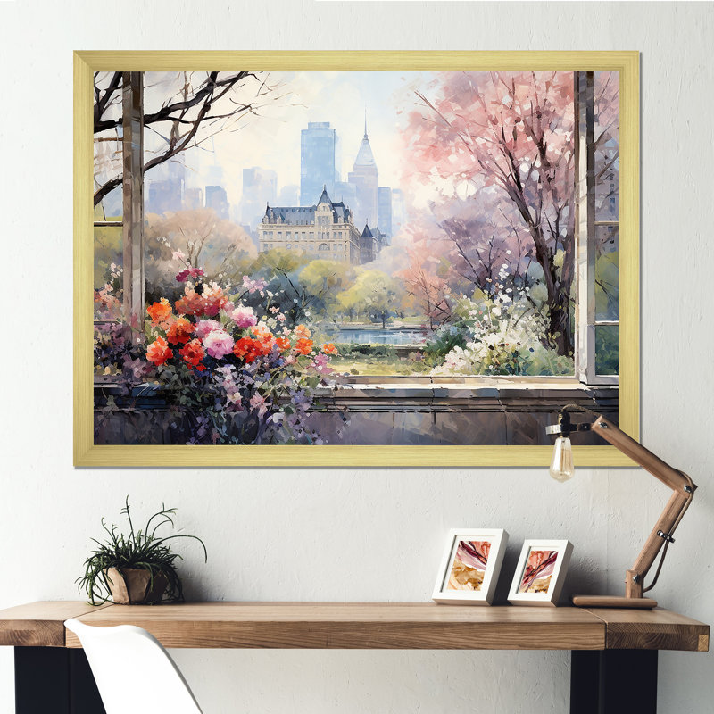 New York, Central Park Window Views II - art mural de New York, Cadre doré à coins fermés, H 34 po x l 44 po x P 1,5 po