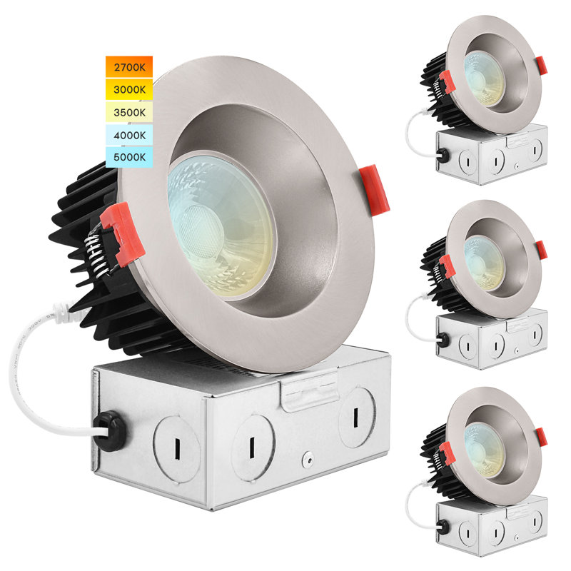 Luxrite 4 Selectable CCT New Construction LED Canless Recessed Lighting Kit, Brushed Nickel
