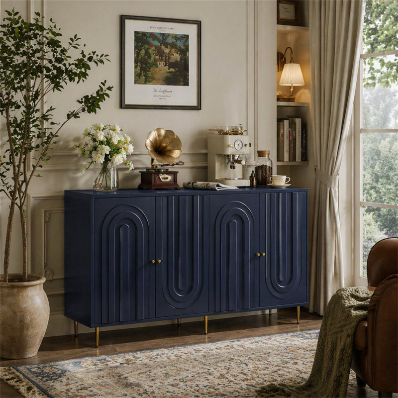 Armoire de rangement Buffet Modern, H 33,46 po x l 59,84 po x P 15,75 po, Bleu