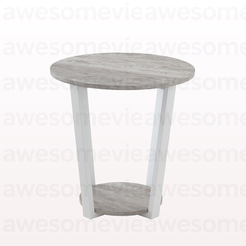 Elysian Contemporary Round End Table with Shelf, Gray Top/White Base