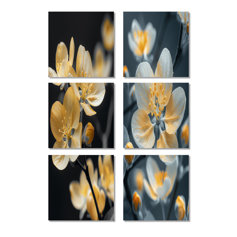 Yellow Yellow Blossom Wonders - Ensemble de 6 décorations murales fleurs de pommier, Toile tendue, Ne s’applique pas