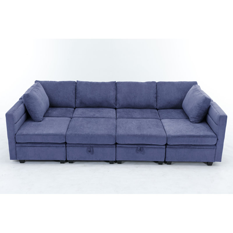 Toxi 8 - Piece Upholstered Sectional, Blue Polyester