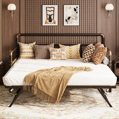 Daybed with Trundle,Twin Daybed with Pop Up Trundle Set,Metal Twin Bed Frame with Steel Slat Support