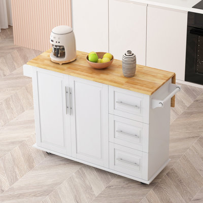 Îlot de cuisine avec 2 portes et 3 tiroirs avec support à épices et porte-serviettes