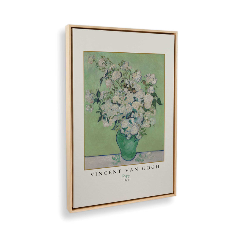 Van Gogh's Roses 1890, H 36,75 po x l 24,75 po, Cadre d'érable américain flottant (incorrect)
