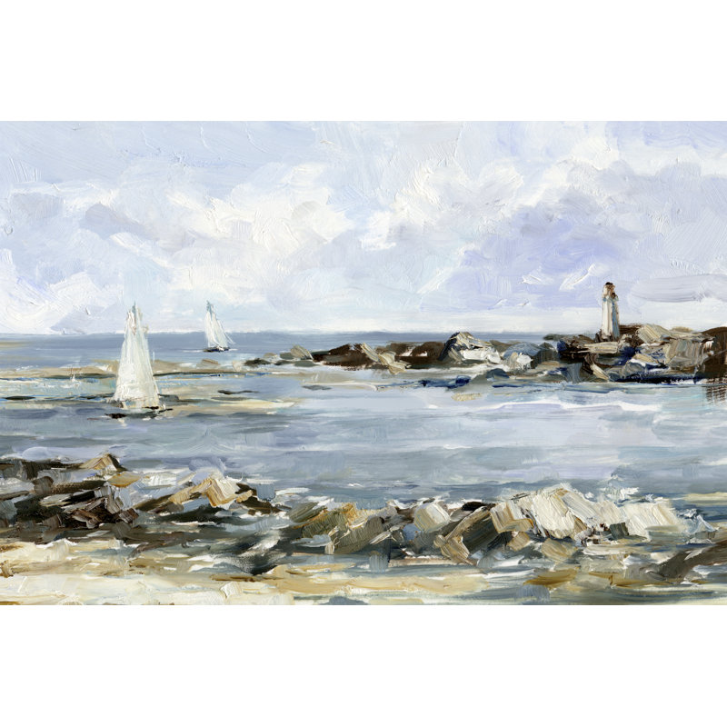 Rocky Shore Coastline II by Ethan Harper - Painting, 61cm H x 91cm W, Black Floater Framed