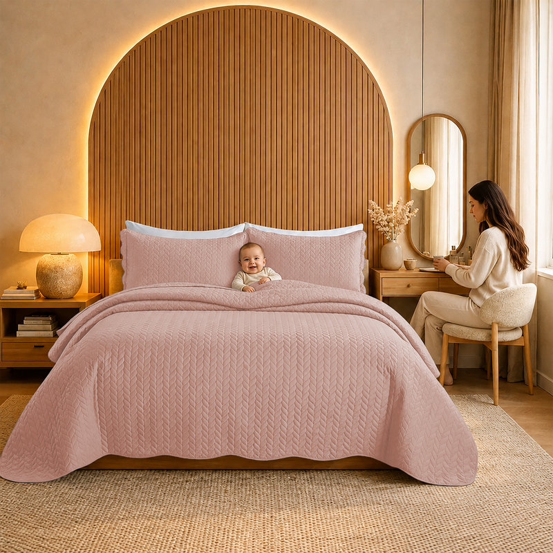 Ensemble d'édredon léger en microfibre avec taies décoratives Oxford, Peach, King Comforter + 2 Standard Shams