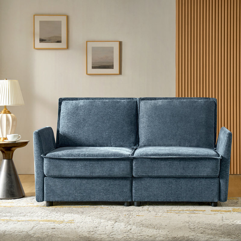 Talani 170cm W Modern 2 Seater Slipcovered Corner Sofa with Hidden Storage, Blue