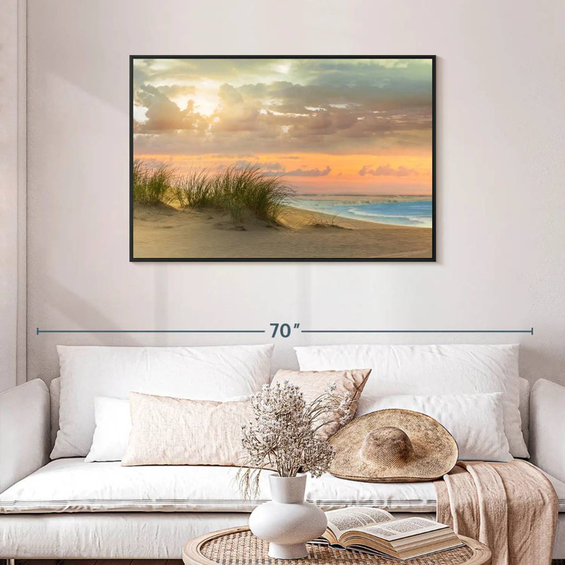 Herbe de mer et crépuscule, Cadre flottant noir, 43 po x 29 po