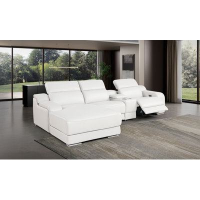 Canapé modulaire en L en cuir véritable 4 pièces Skyline White