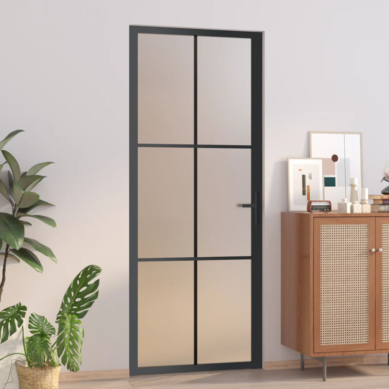 Portes coulissantes en métal et en verre, 32,7 po x 79,3 po, Noir / givré