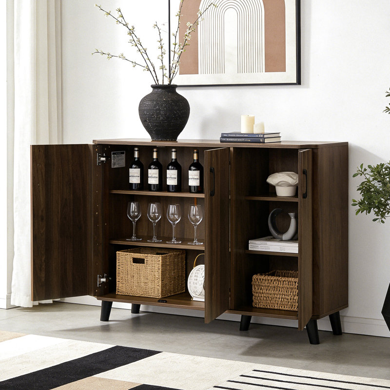 45.3'' W Walnut Storage Cabinet with Doors, Mid-Century Modern Cabinet