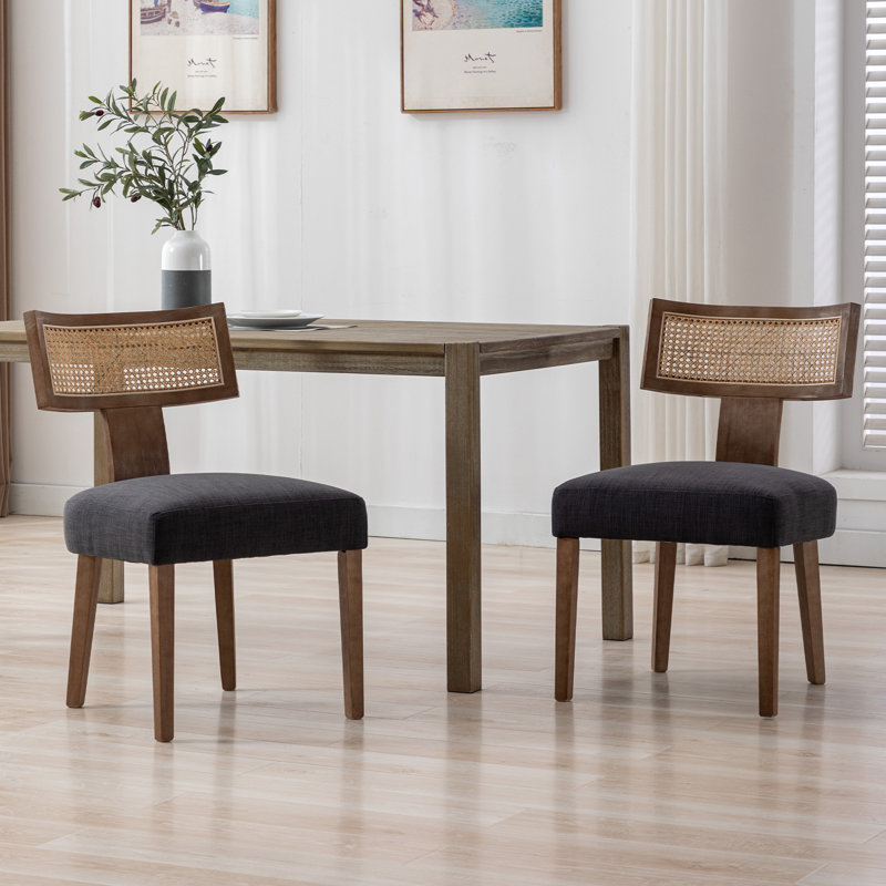 Chaises de salle à manger rembourrées Farhat, Bois, Gris anthracite / brun
