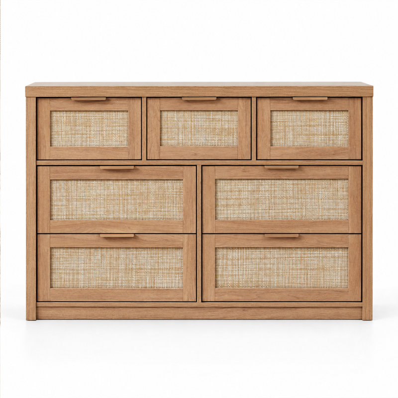 Arianna 47.2" W 7-Drawer Manufactured Wood Dresser, Natural Oak