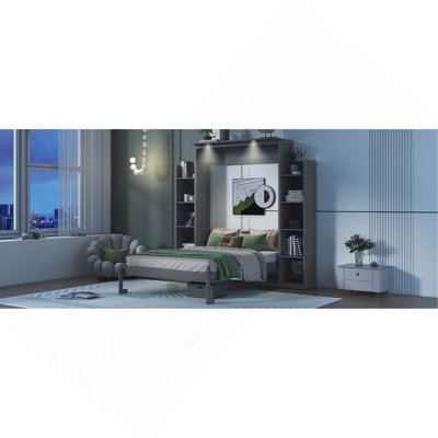 Lit escamotable double pleine grandeur avec tablettes et lumières DEL