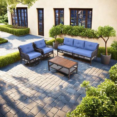 Ensemble de meubles de patio 4 pièces avec chaises pivotantes, canapés d'extérieur en osier pour 5 personnes, ensemble de conversation modulaire en rotin pour terrasse dans la cour