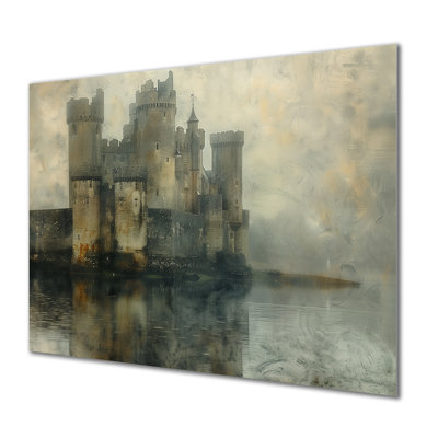 Impression d'art mural gris et beige, château d'hiver médiéval