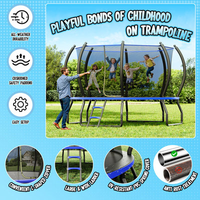 Trampoline d'extérieur de 16 pi avec filet et échelle Albott, trampolines récréatives pour enfants et adultes, cadre à connexion rapide, homologation ASTM