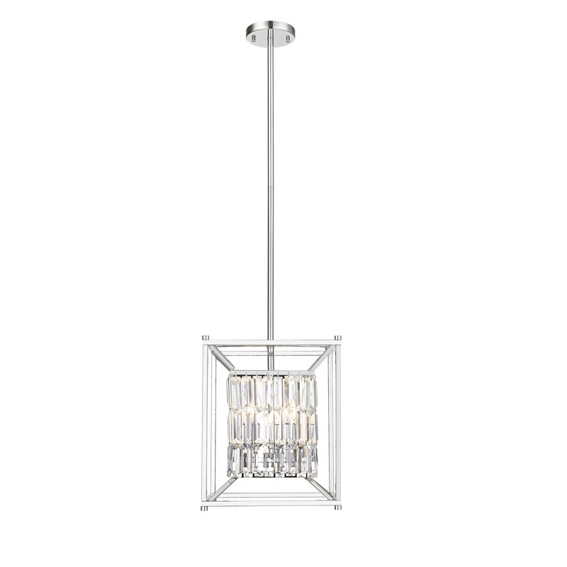 Luminaire suspendu transitionnel en chrome 4 lumières avec cristaux transparents