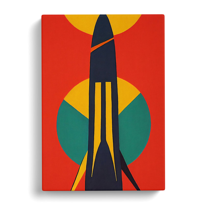 Retro Spaceship Rocket No.3 - Wall Art, 76cm H x 50cm W x 3cm D, Wrapped Canvas