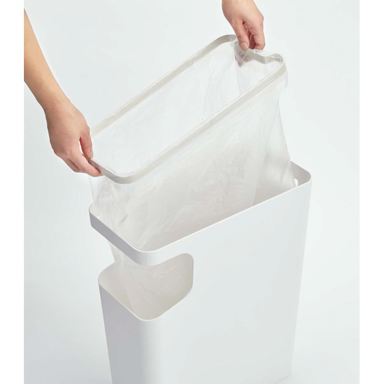 White Plastic Side Table with Built-in Trash Can