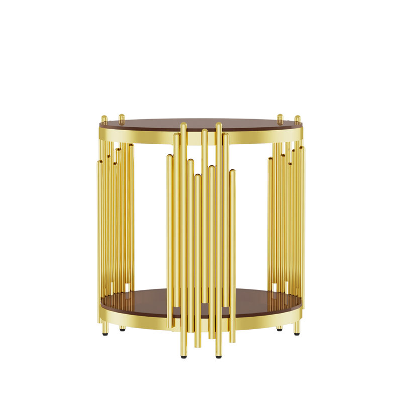Table d'appoint moderne dorée de 51 cm (20,05 pouces) avec pieds en acier inoxydable, plateau en verre trempé de 8 mm et grande capacité de charge, idéale pour le salon.