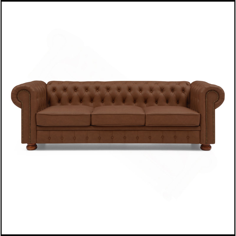 Canapé Chesterfield classique en similicuir brun, Brun