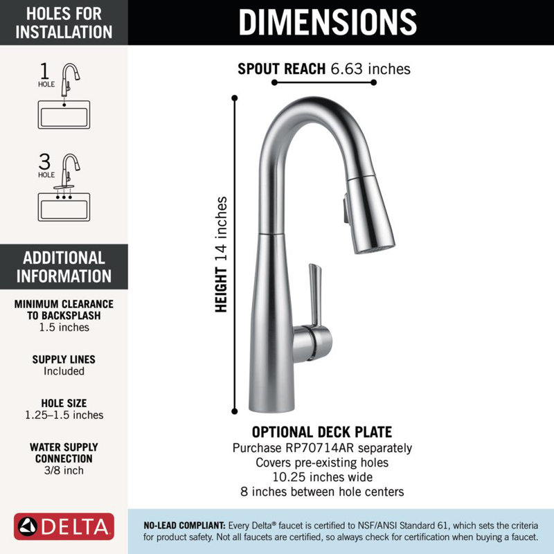 Essa Pull Down Sprayer Bar Faucet, Single Handle Prep Sink Faucet, Arctic Stainless
