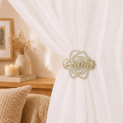 Metal Curtain Tieback Holdback Clip, Rose Openwork, No Drill, Set of 2