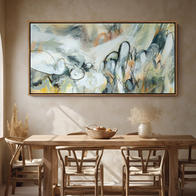 Large Framed Canvas Wall Art - Modern Abstract Brushstroke Decor - 60"x20", 60"x30"