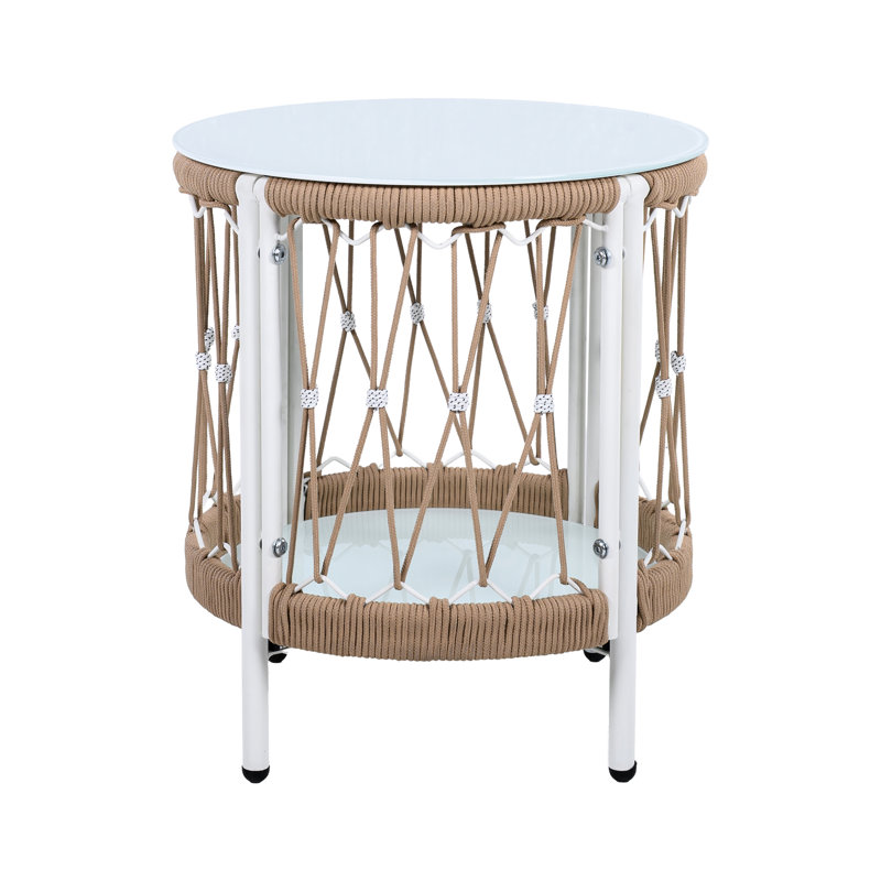Table d'appoint d'extérieur 16,82 "dans une ambiance bohémienne avec structure en rouille et verre lisse pour un entretien facile avec style - corde à long terme