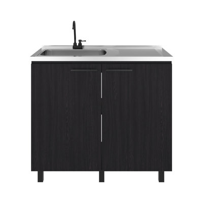 Évier utilitaire multi-pièces avec lavabo profond en acier inoxydable, noir et noyer foncé, pour la cuisine et les espaces, base de robinet autoportante de 19,53 po de profondeur, salle de lavage