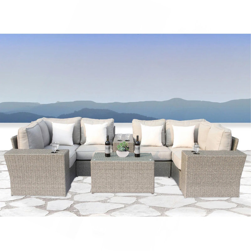 Fully Assembled Outdoor Wicker Seating Group For 4 With Cushions, Gray Mix
