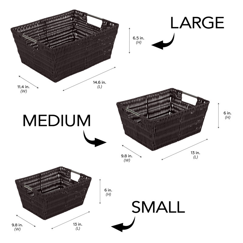 Chocolate Rattan Rectangular Storage Tote with Stainless Steel Handles
