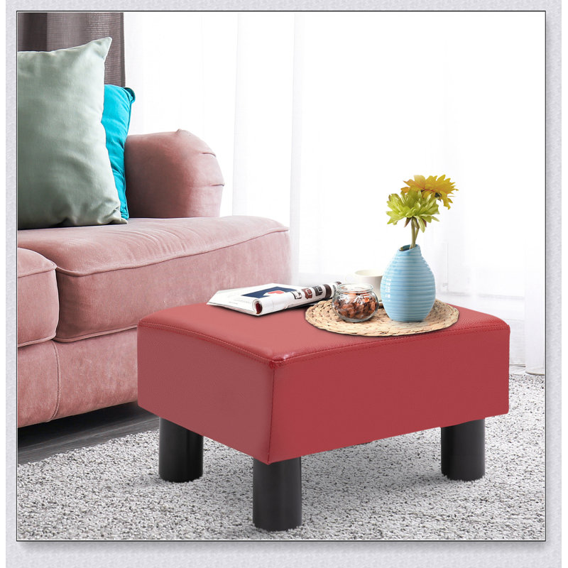 Repose-pieds repose-pieds, petit tabouret avec revêtement en similicuir, repose-pieds repose-pieds rectangulaire avec siège rembourré en mousse et pieds en plastique, rouge