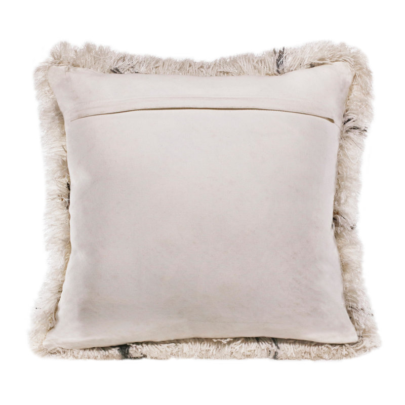 20" White and Black Diamond Shag Throw Pillow