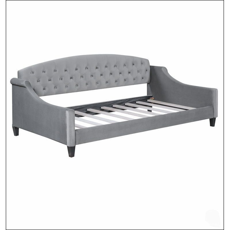 Lit de jour capitonné de luxe moderne au design élégant, gris, idéal pour la détente et le style
