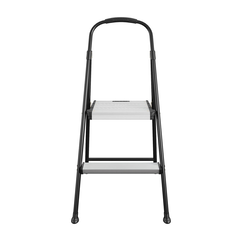 Compact 40.75" Black Foldable Steel Step Stool with Rubber Grip