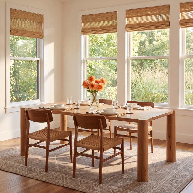 Channing Oak Rectangular Solid Wood Top with Solid Wood Base Dining Table, 39" W x 96" L, Natural