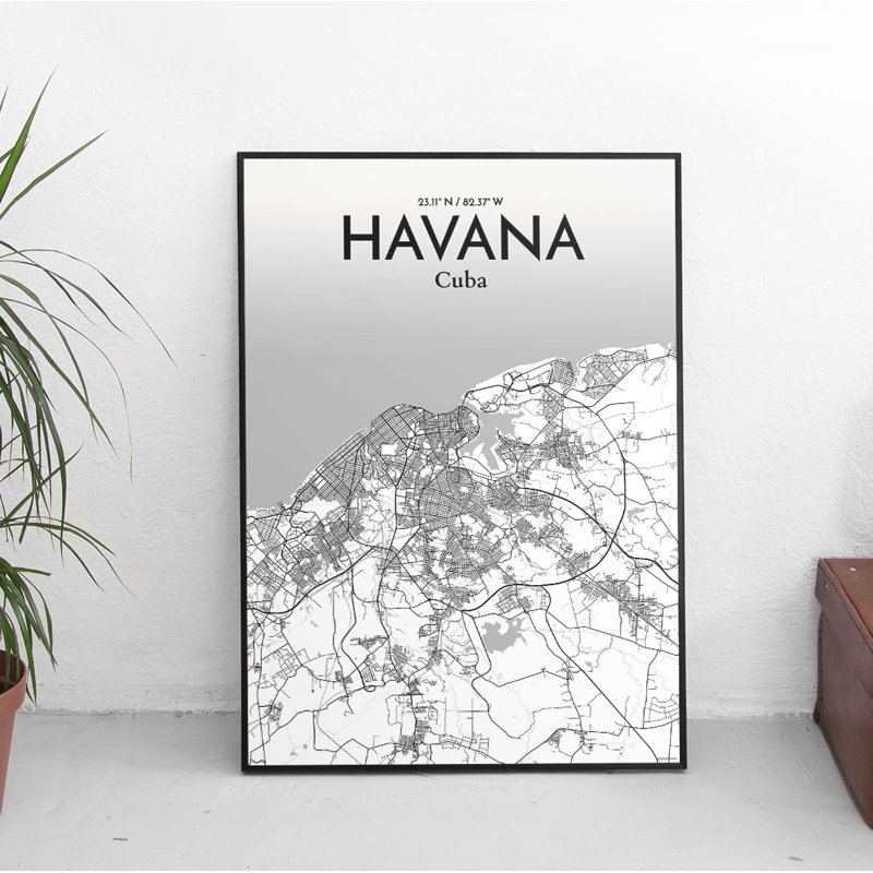 Havana City Map - No Frame Print, 91.4cm H x 61cm W x 0.1cm D