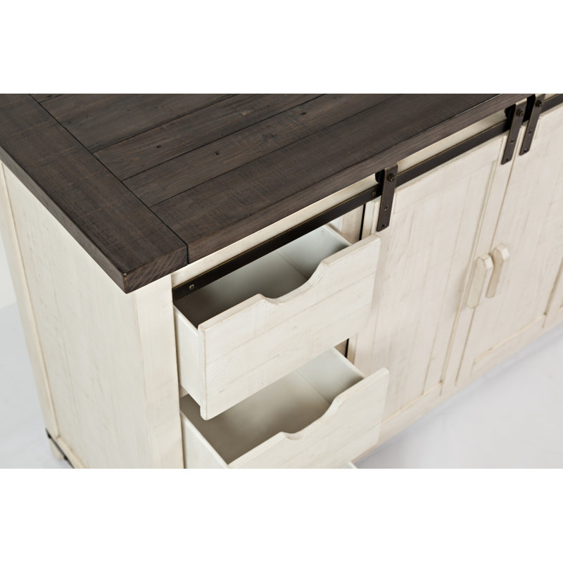 Crédence en pin massif à 6 tiroirs de 152 cm de largeur Karley, Blanc rétro