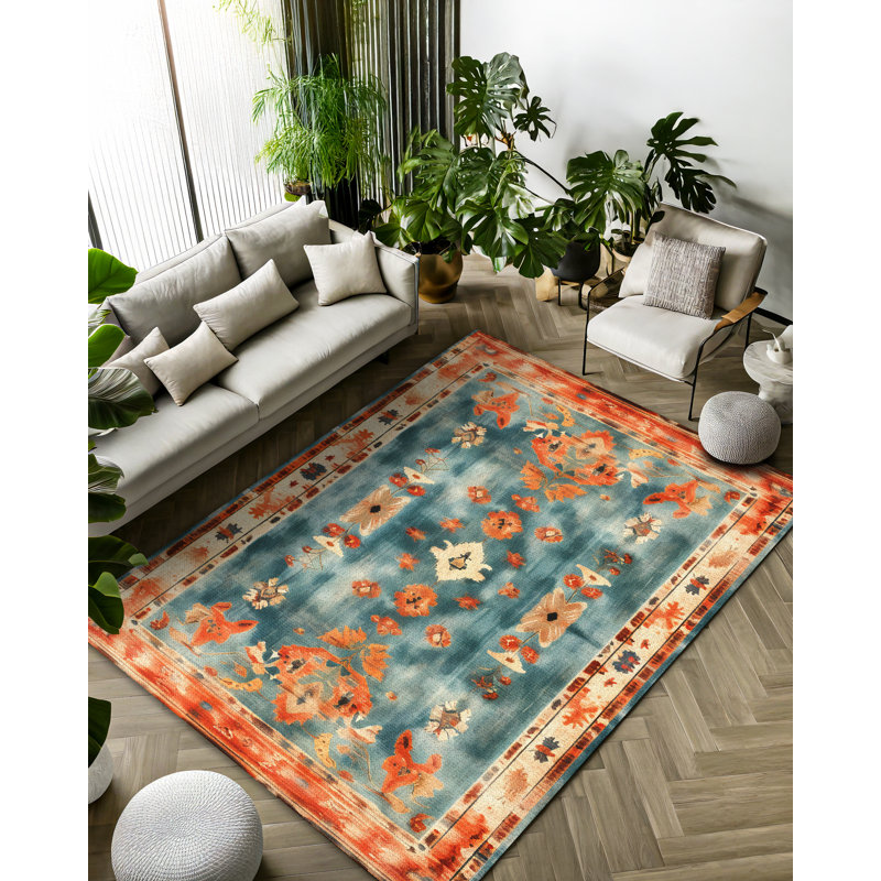 Azure Dreams Collection Digital Print Cotton-Polyester Blend Rug, Runner 3'4" x 14'10"