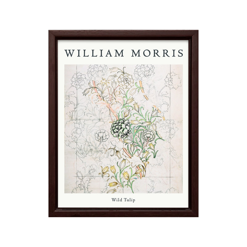 William Morris - tulipe sauvage No2, Canvas, 12"H x 16"W, Brown Framed