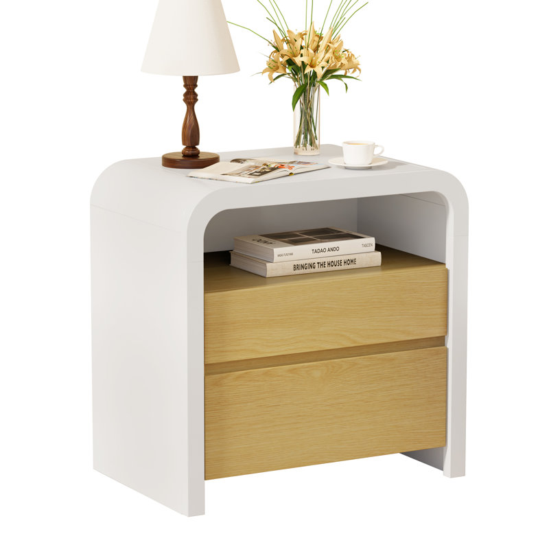 Rustic Farmhouse Wood Nightstand with Two Drawers and Open Shelf, Black