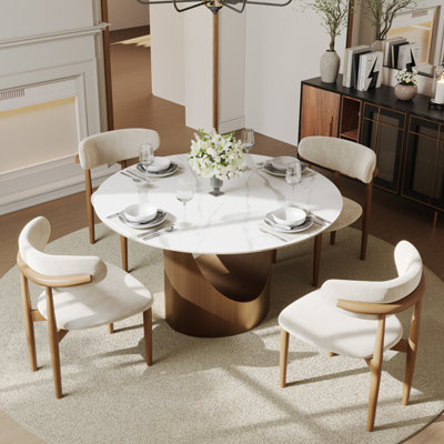 Modern Sintered Stone Round Dining Table With Pedestal Base, Pre-Assembly